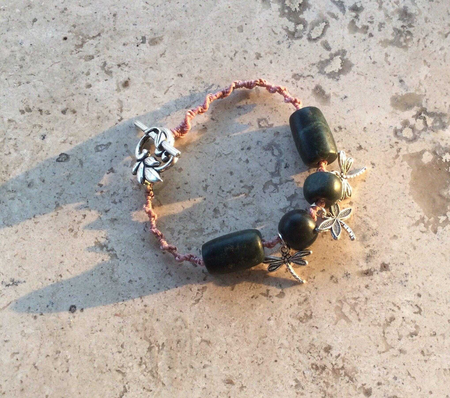 Pink Mayan Jewelry, Woven Guatemalan Jade Bracelet