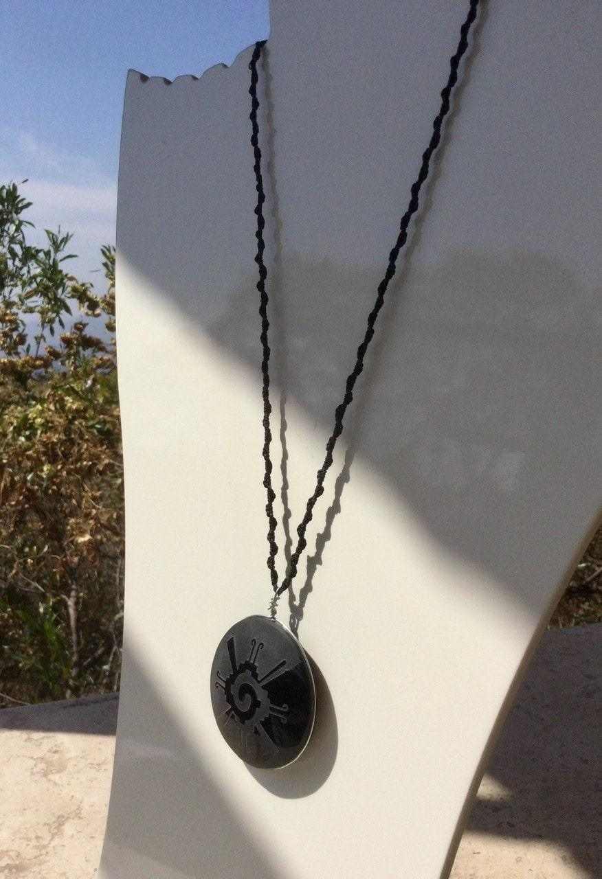 Hunab Ku Pendant - Carved Black Obsidian, Mayan
