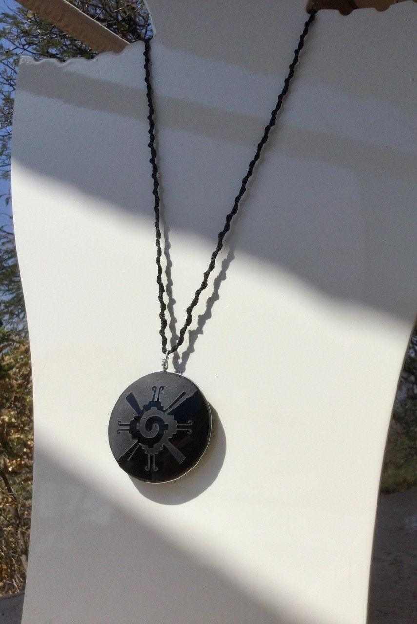 Hunab Ku Pendant - Carved Black Obsidian, Mayan