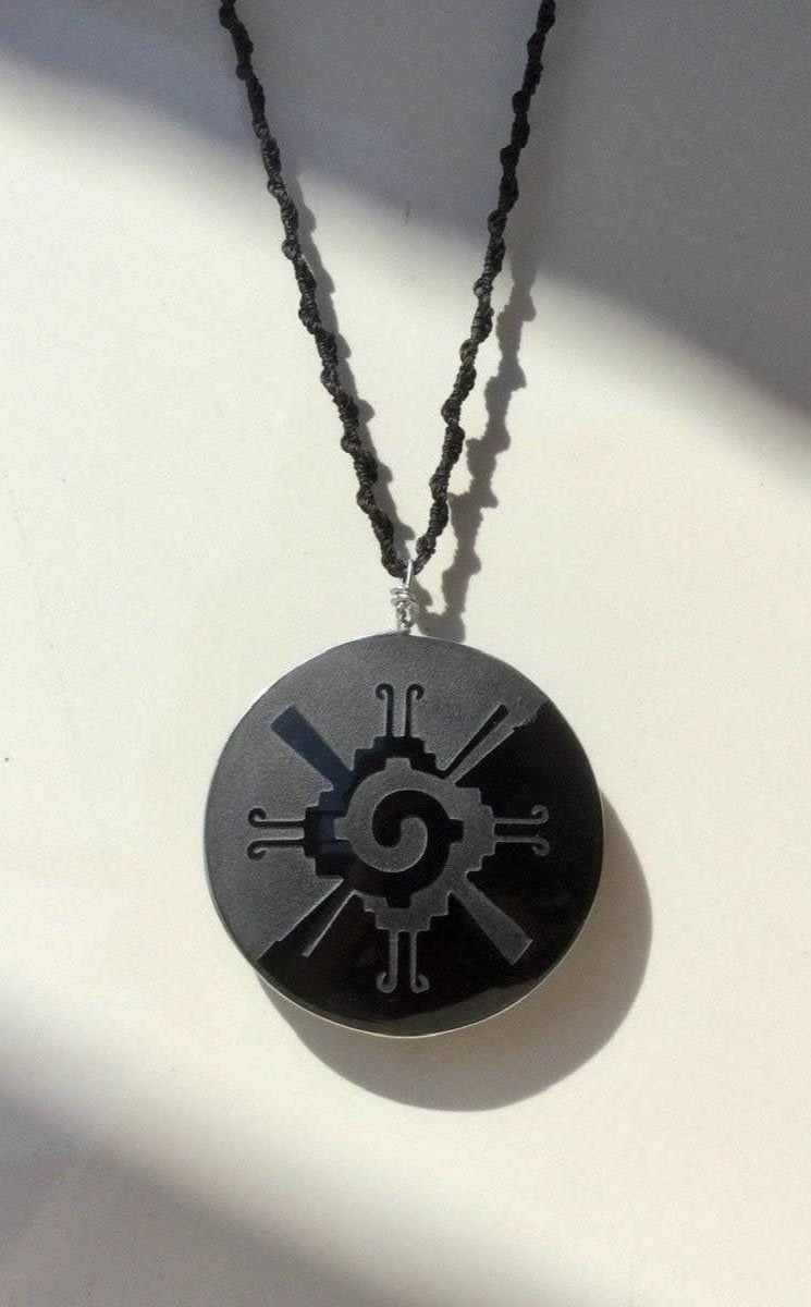 Hunab Ku Pendant - Carved Black Obsidian, Mayan