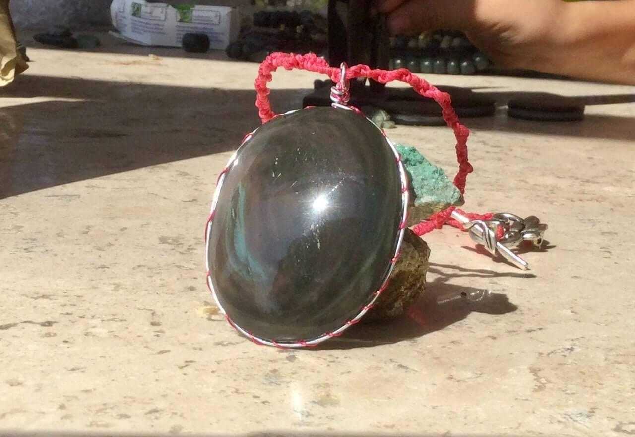 handcrafted velvet obsidian pendant - rainbow obsidian necklace