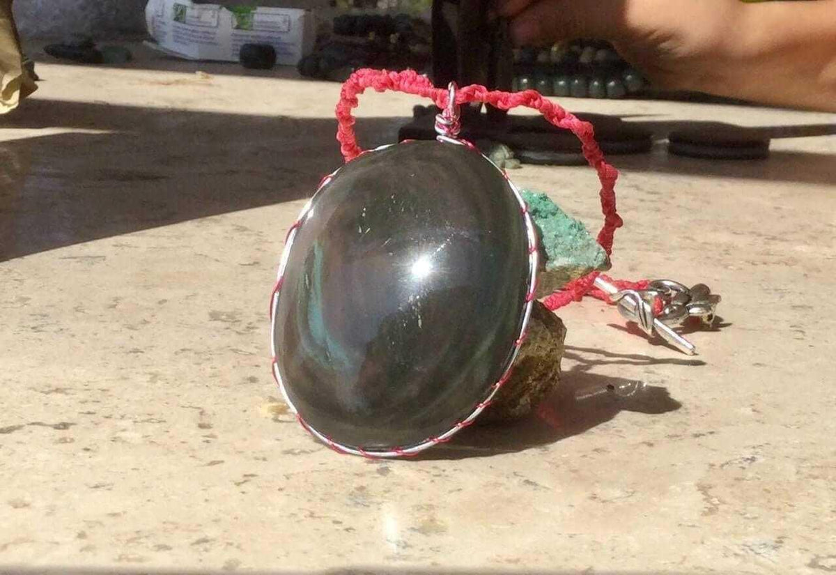 handcrafted velvet obsidian pendant - rainbow obsidian necklace