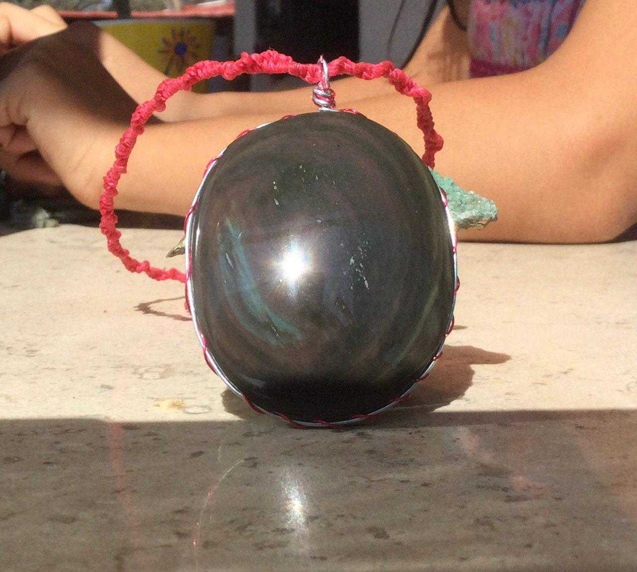 handcrafted velvet obsidian pendant - rainbow obsidian necklace