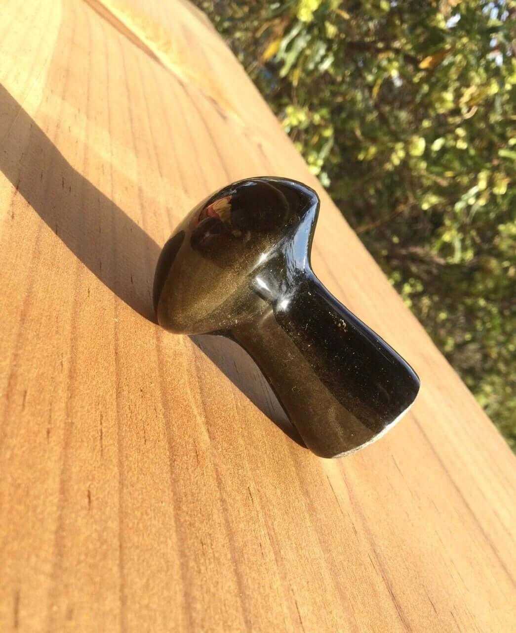 Massage Stone Mushroom carved in obsidian volcanic healing crystal release pain and tension and streamline the body's circulation