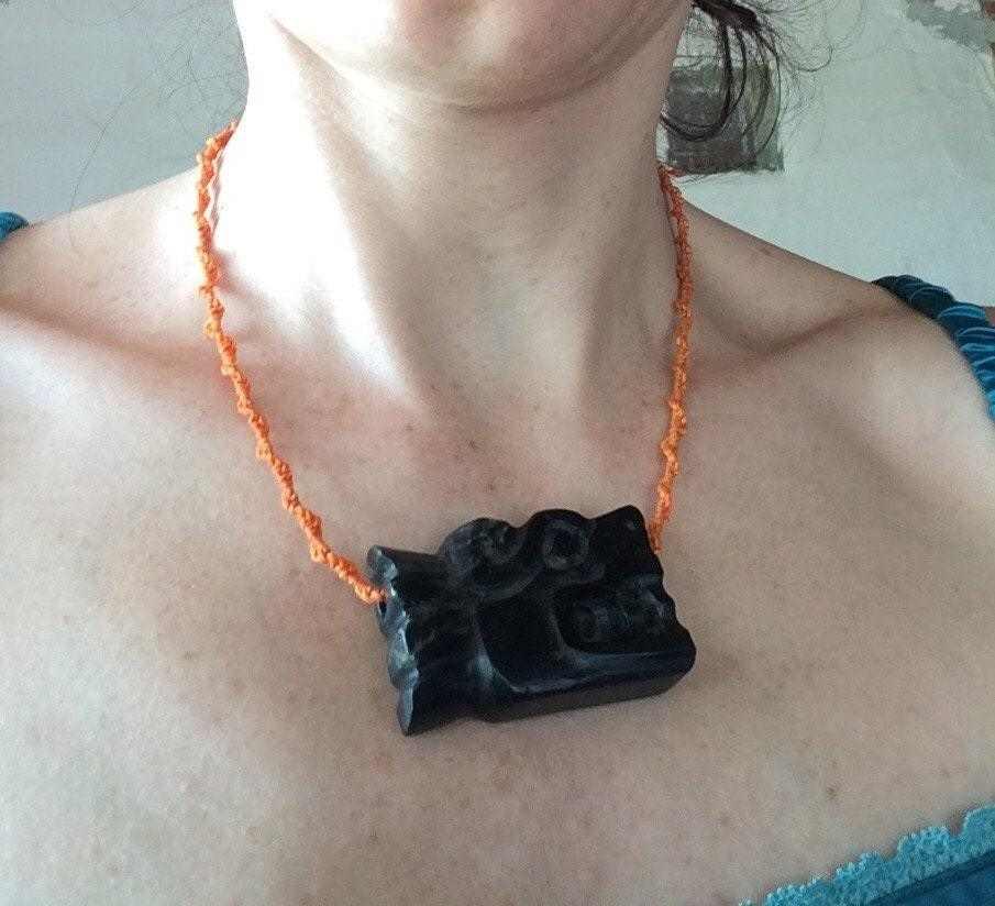 Quetzalcoatl Pendant - Guatemalan Jade Serpentine Kukulkan, Mexican Jewelry, Mayan Jade Feathered Snake