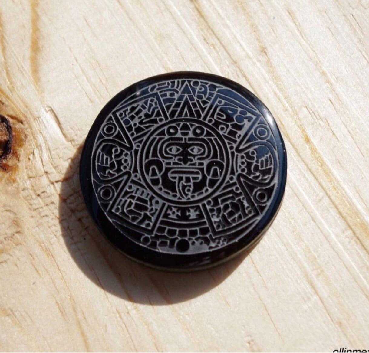 Aztec Calendar Obsidian Pendant - Handcrafted Mexican Jewelry in Black Stone