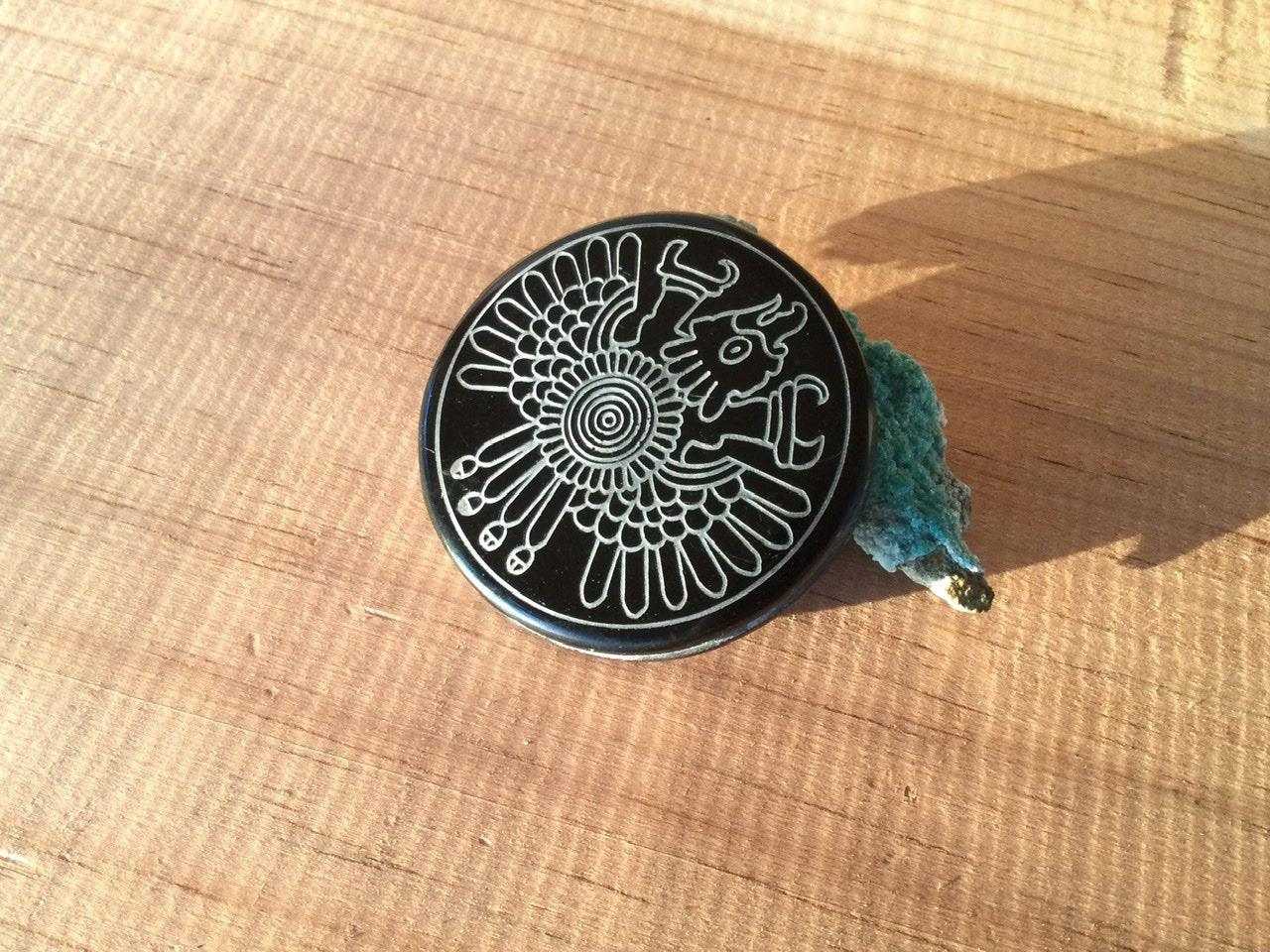 aztec eagle pendant black obsidian stone mexican handcrafte