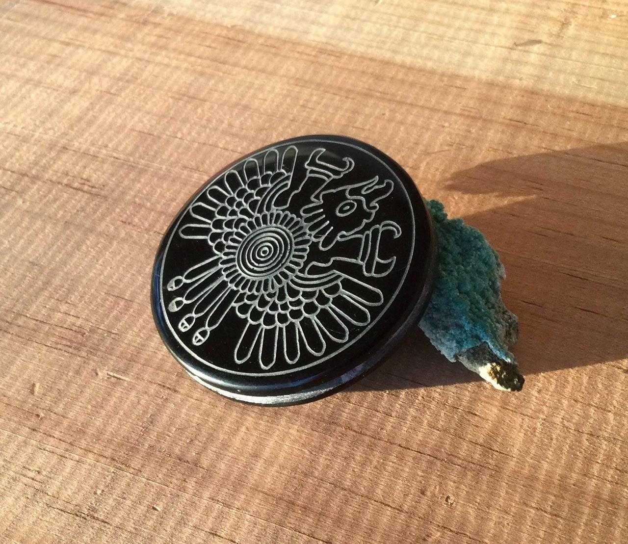 aztec eagle pendant black obsidian stone, mexican handcrafte