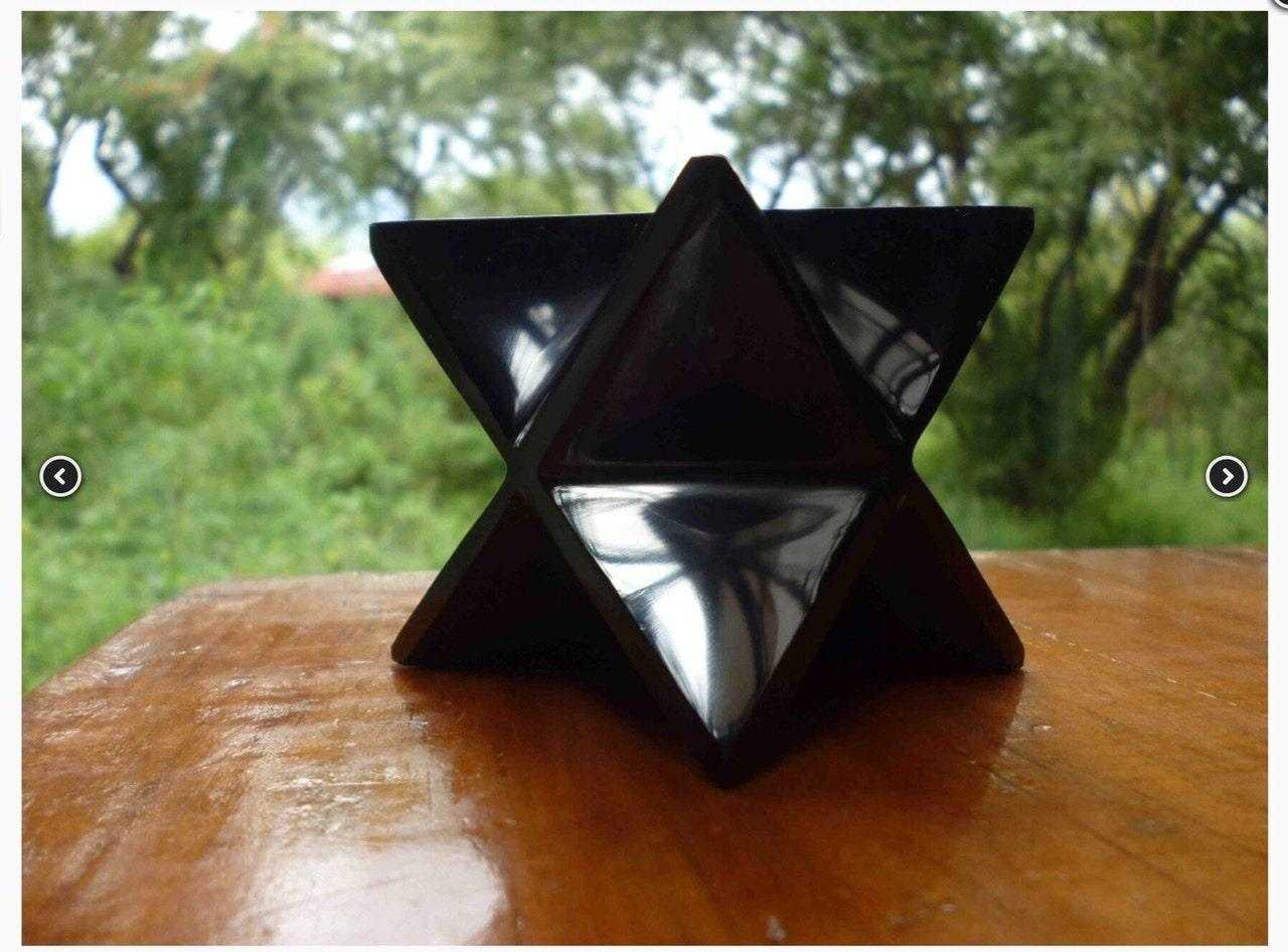 MERKABA STAR Crystal Stone Black obsidian Powerful ENERGY carved from Mexico