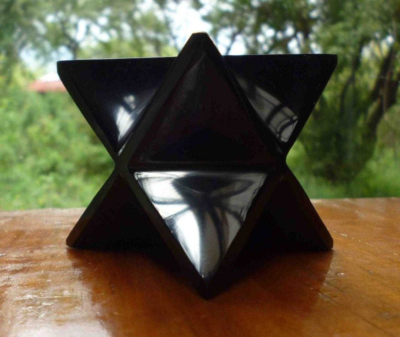 Merkaba Star Crystal - Black Obsidian with Powerful Energy, Handcrafted in Mexico