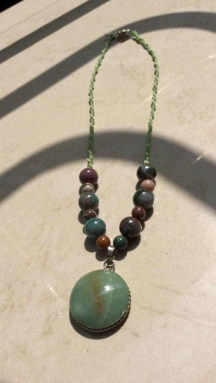 Aventurine pendant necklace petrified wood beads agate beads, Mayan jewelry, Mexican jewel