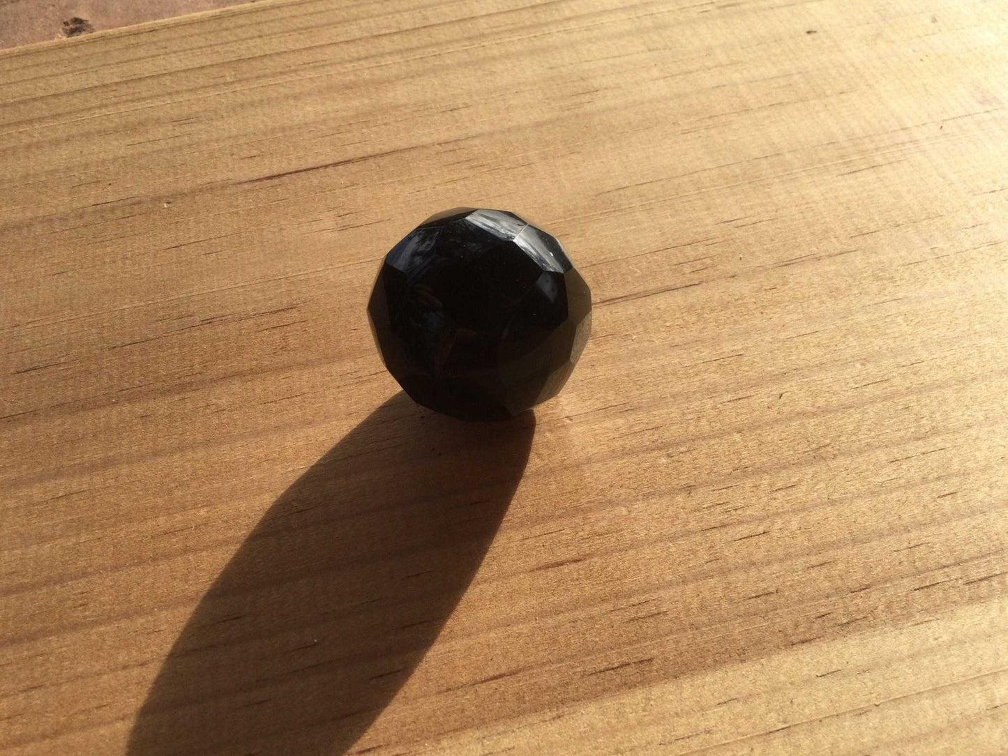 Obsidian Faceted Sphere - Carved Black Stone Crystal, Protective Healing Sculpture