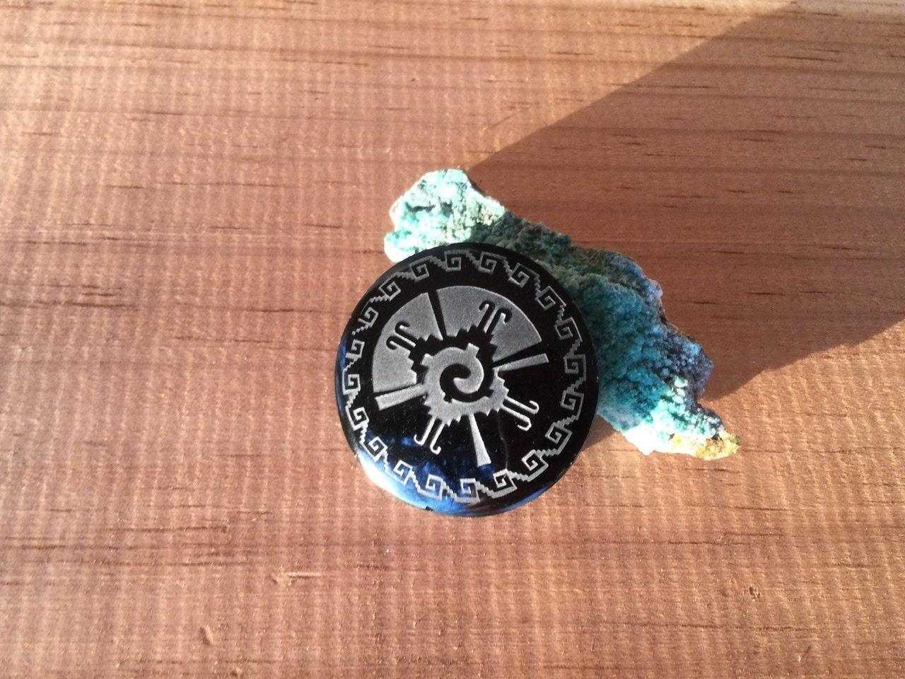 Hunab Ku Obsidian Pendant - Carved Black Obsidian, Mexican Mayan Jewelry