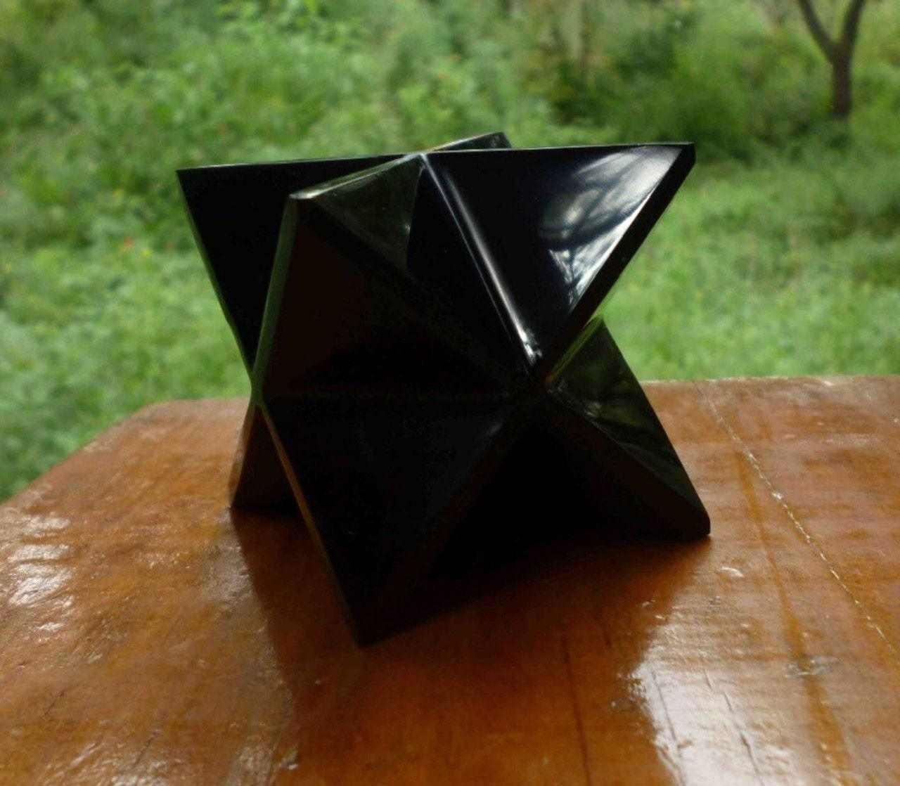 Merkaba Star Crystal - Black Obsidian with Powerful Energy, Handcrafted in Mexico