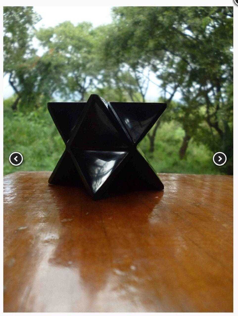 Merkaba Star Crystal - Black Obsidian with Powerful Energy, Handcrafted in Mexico