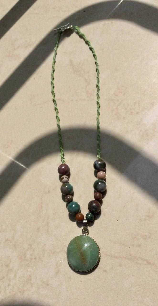 Aventurine pendant necklace petrified wood beads agate beads, Mayan jewelry, Mexican jewel