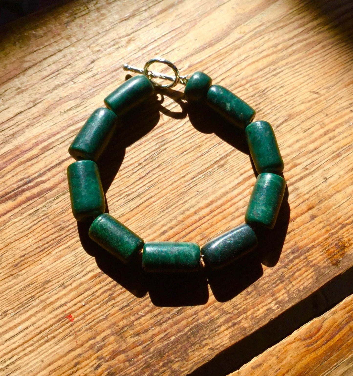 Dark Green Guatemalan Jade serpentine beads tubes Bracelet - Mayan Jewelry, Handmade Gemstone Bracelet