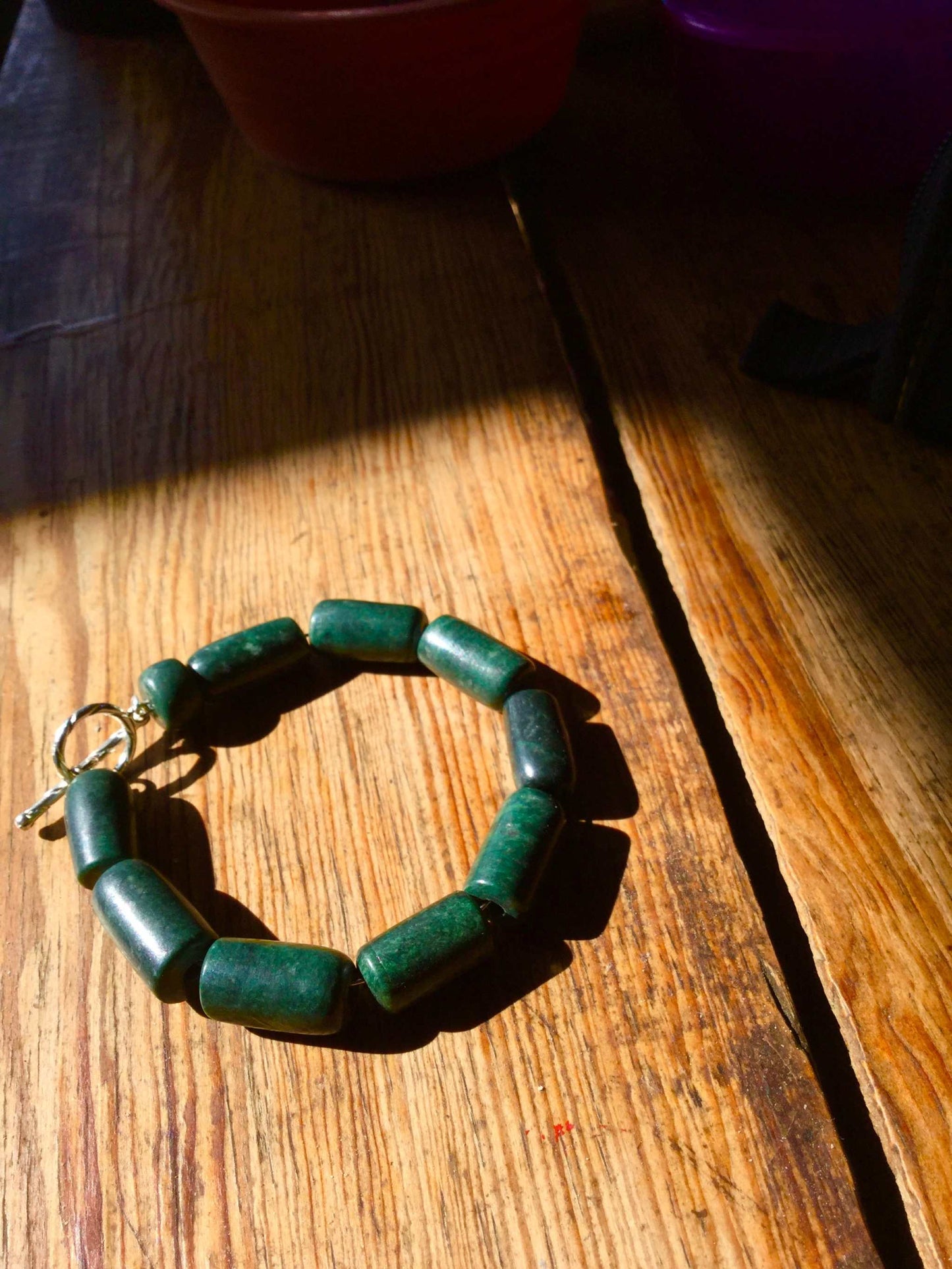Dark Green Guatemalan Jade serpentine beads tubes Bracelet - Mayan Jewelry, Handmade Gemstone Bracelet