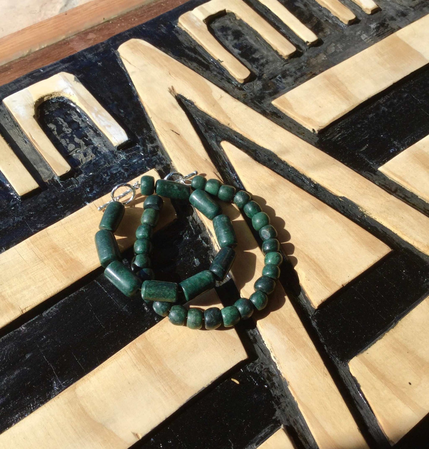 Dark Green Guatemalan Jade serpentine beads tubes Bracelet - Mayan Jewelry, Handmade Gemstone Bracelet