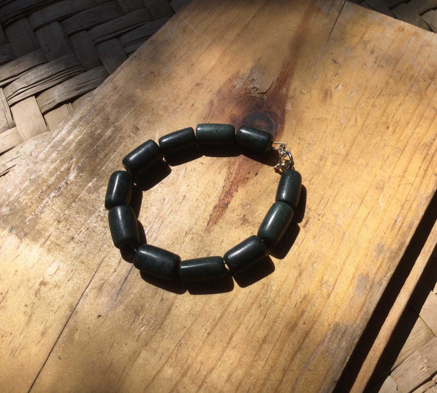 Dark Green Guatemalan Jade serpentine beads tubes Bracelet - Mayan Jewelry, Handmade Gemstone Bracelet