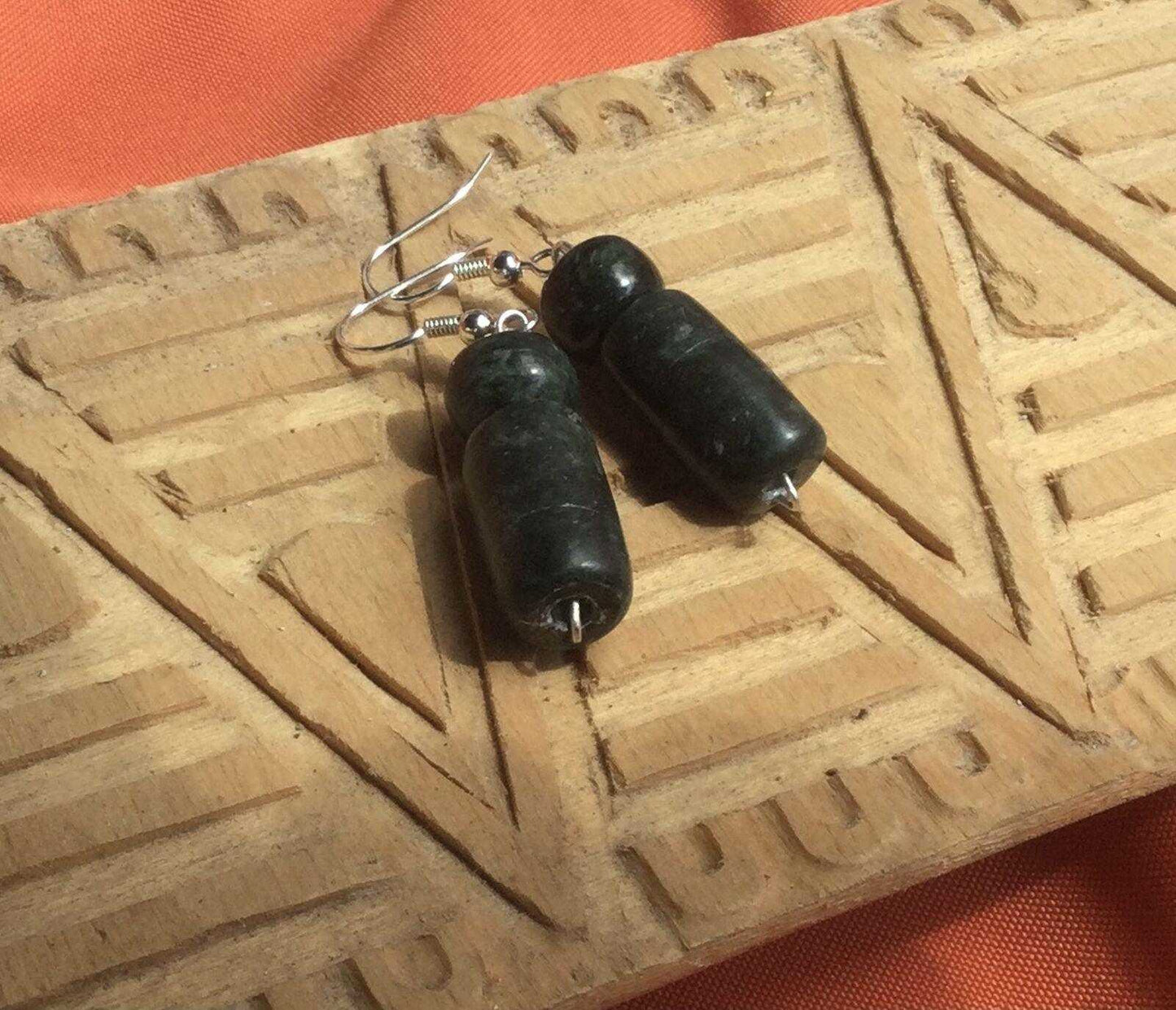 Guatemalan jade Serpentine Earrings Nature Mayan jewelry dark green