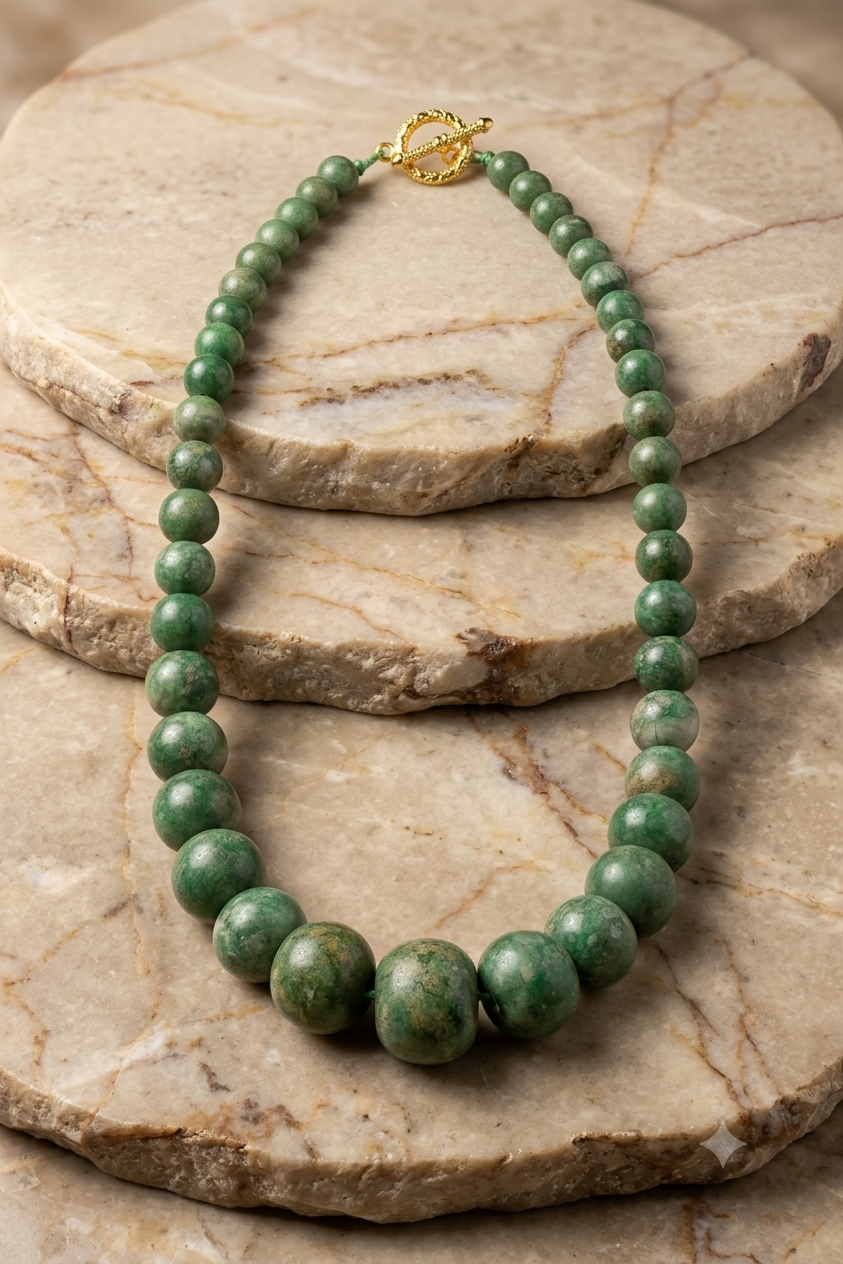 Guatemalan Jade Necklace | Guatemalita Jadeite Crescent Beads | Rare Mayan Pre-Columbian Jewelry