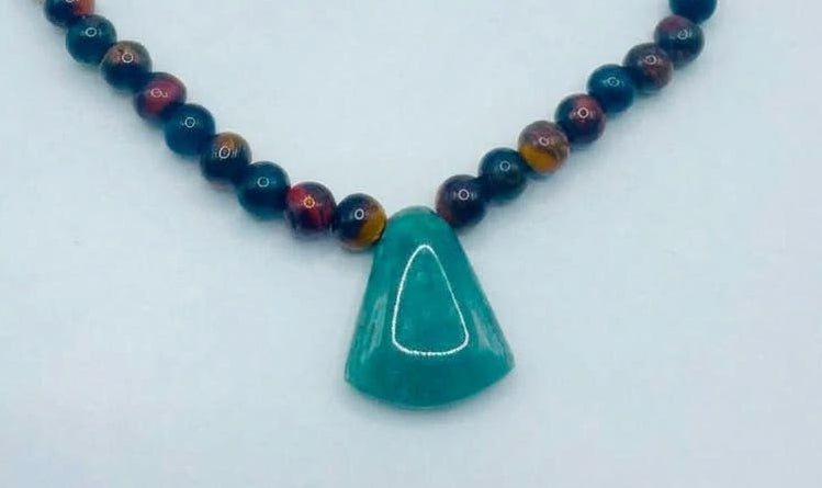 Guatemalan Jade Pendant Necklace | Tiger Eye Beads | Mayan Handcrafted Jewelry