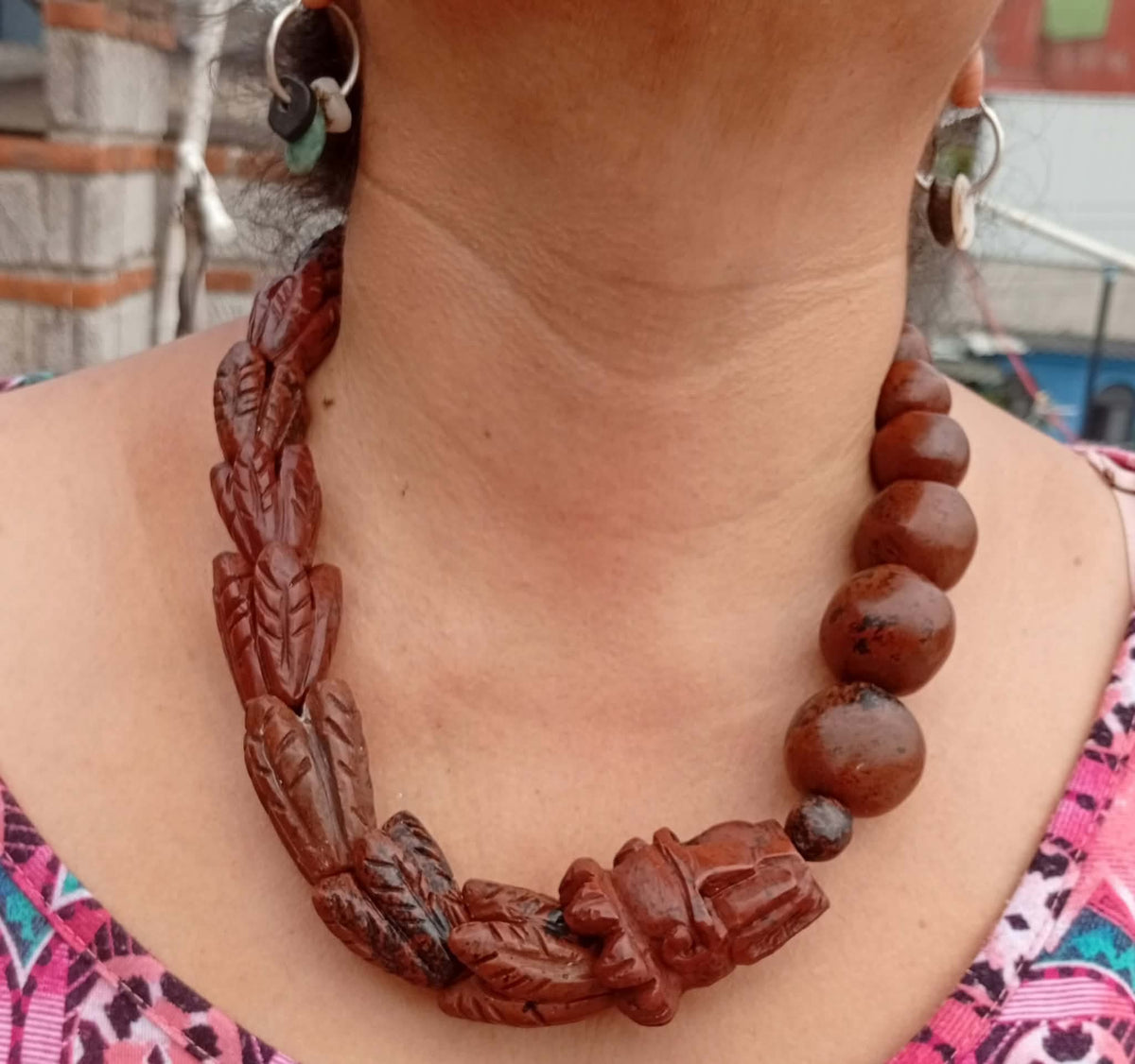 Quetzalcoatl Kukulkan Necklace | Carved Deer Antler & Gold Sheen Obsidian