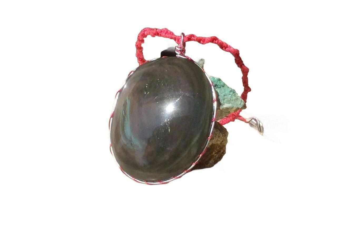 handcrafted velvet obsidian pendant - rainbow obsidian necklace