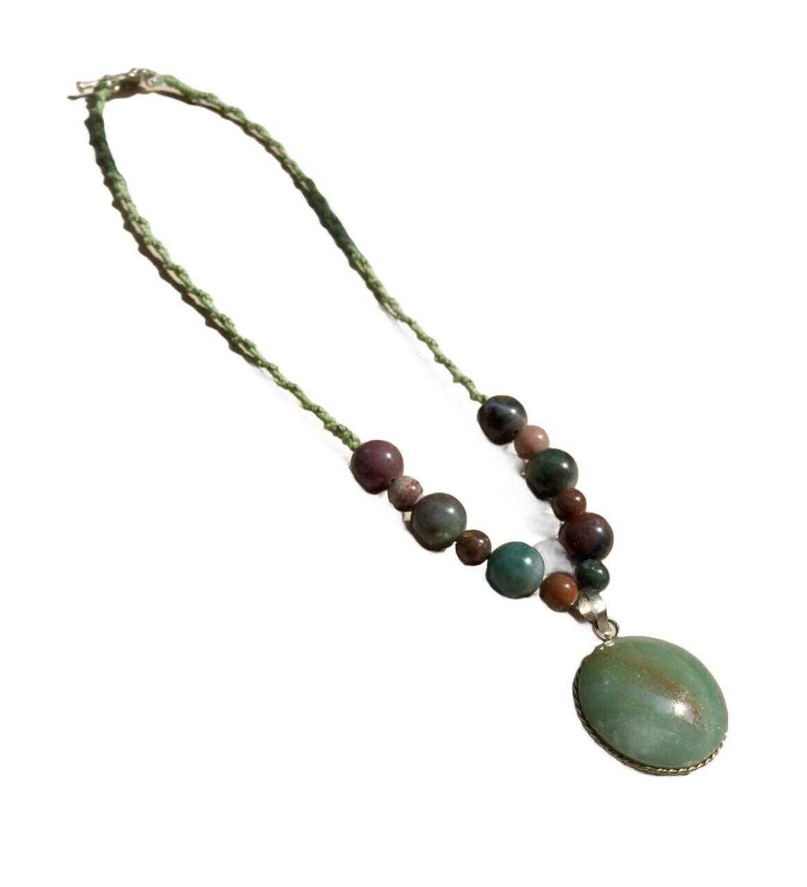 Aventurine pendant necklace petrified wood beads agate beads, Mayan jewelry, Mexican jewel