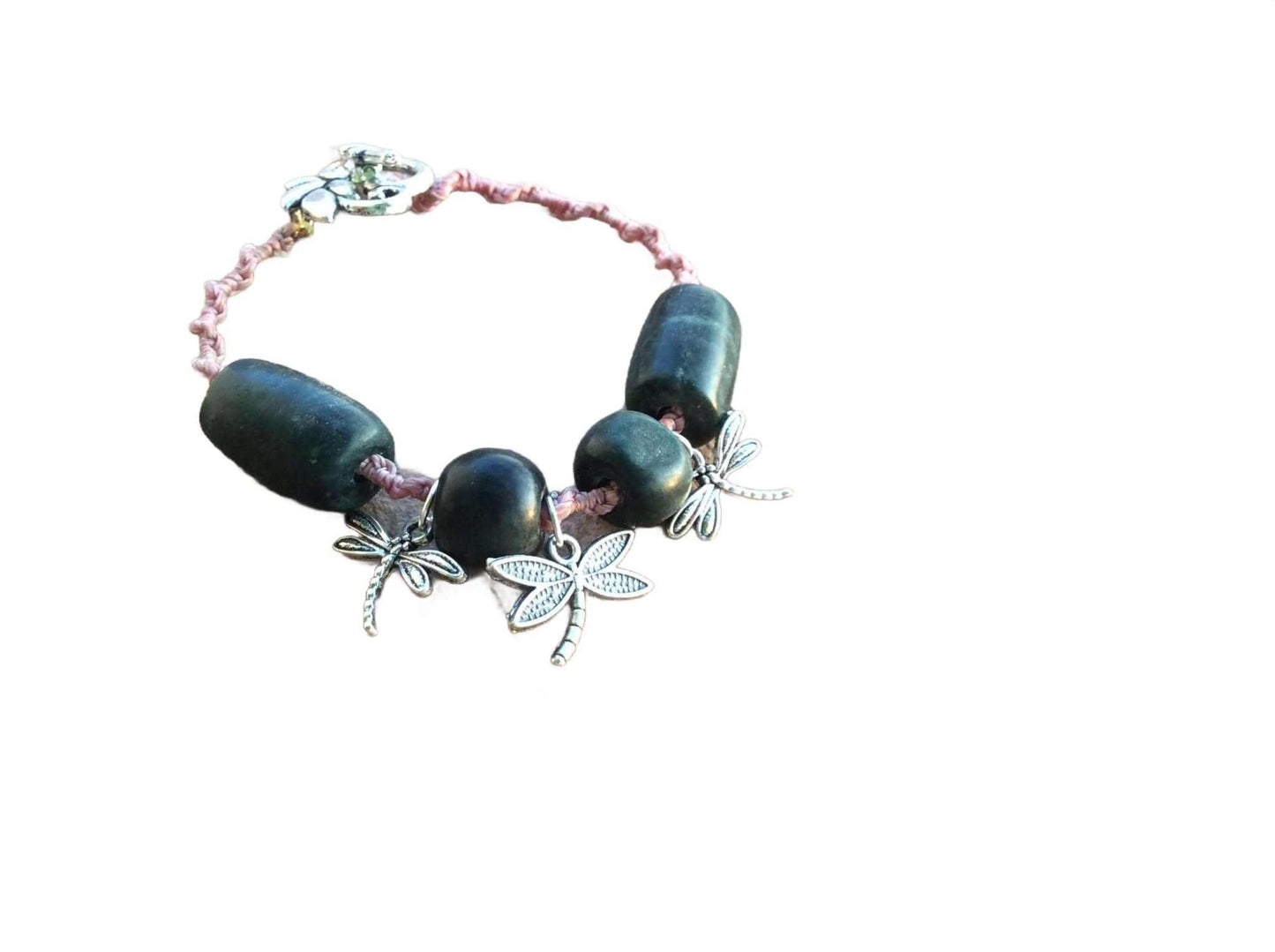 Pink Mayan Jewelry, Woven Guatemalan Jade Bracelet