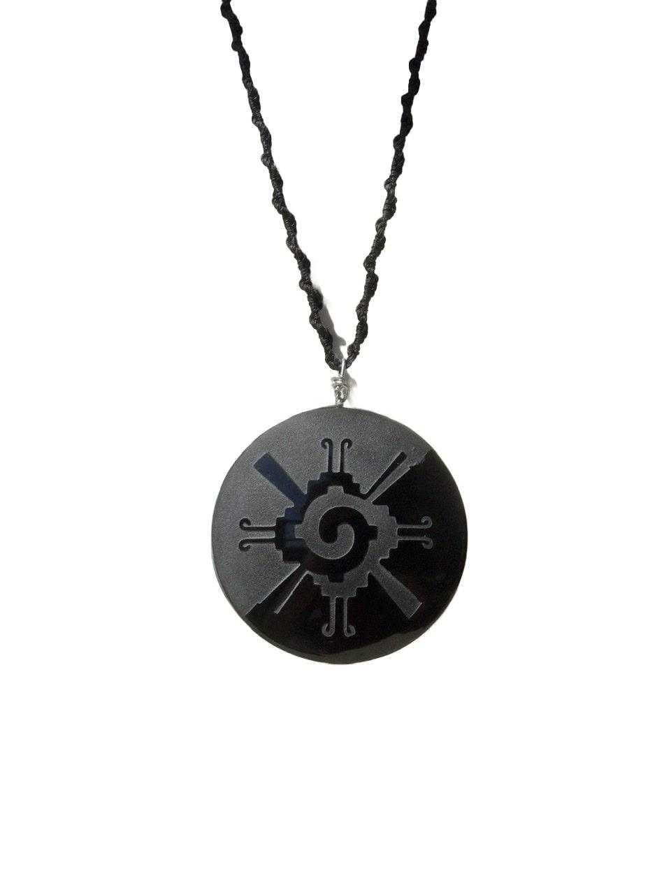Hunab Ku Pendant - Carved Black Obsidian, Mayan