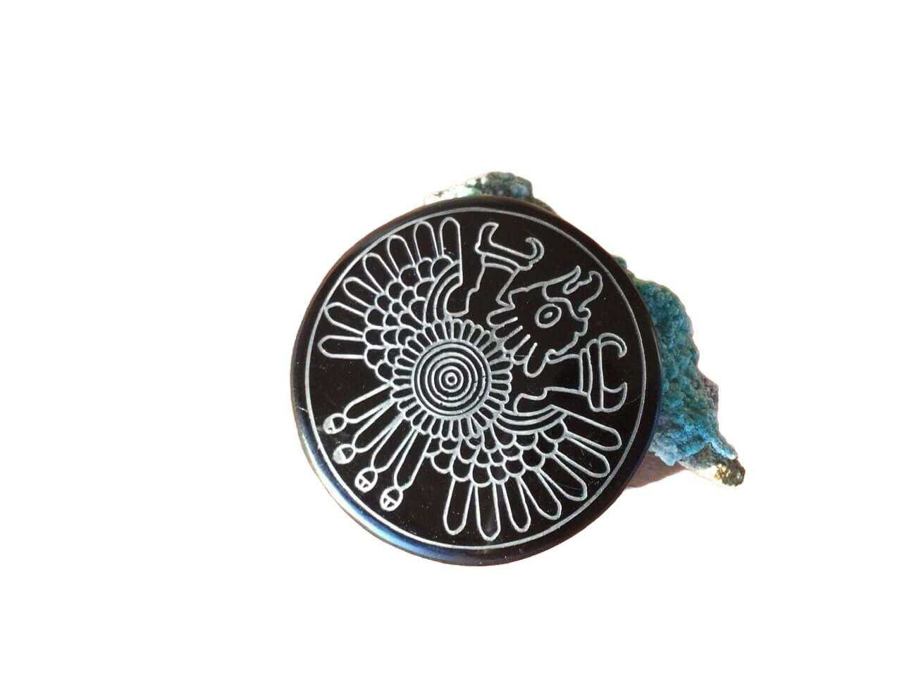 aztec eagle pendant black obsidian stone mexican handcrafte