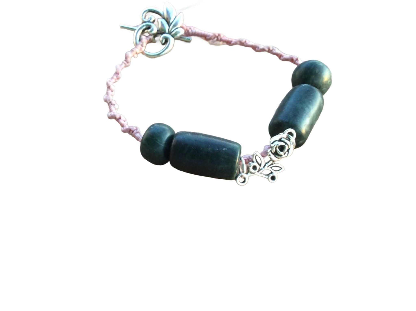 Rose Flower Guatemalan Jade Bracelet - Mayan Jewelry Green