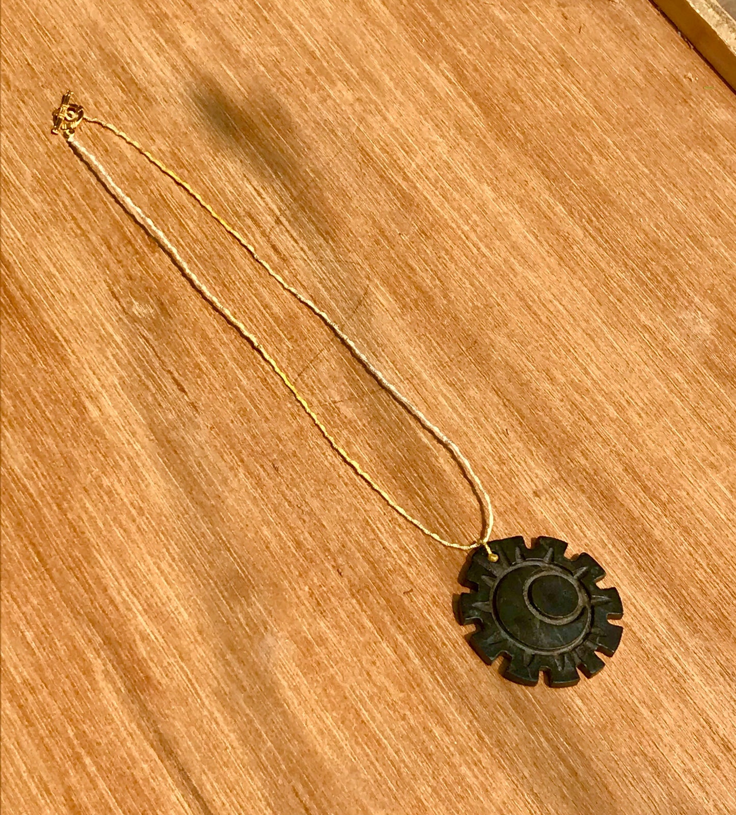 Moon Sun Symbol pendant necklace in Guatemalan jade style- serpentine stone Mexican jewelry