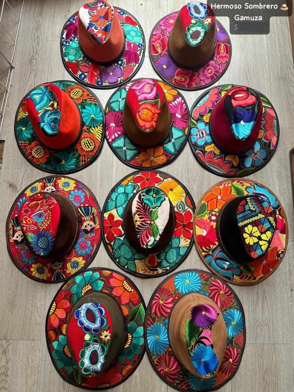 Handcrafted Mexican Sombrero - Colorful Flowers, Embroidered Hat - Artisanal Craftsmanship - 3 Sizes (Small, Medium, Large)