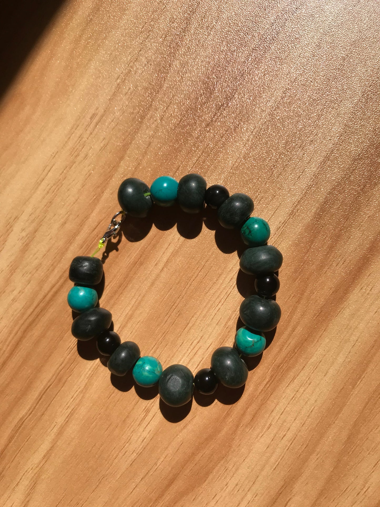 Mayan Jewelry Bracelet like Ancient Guatemalan Jade style with serpentine, obsidian & turquoise beads - style