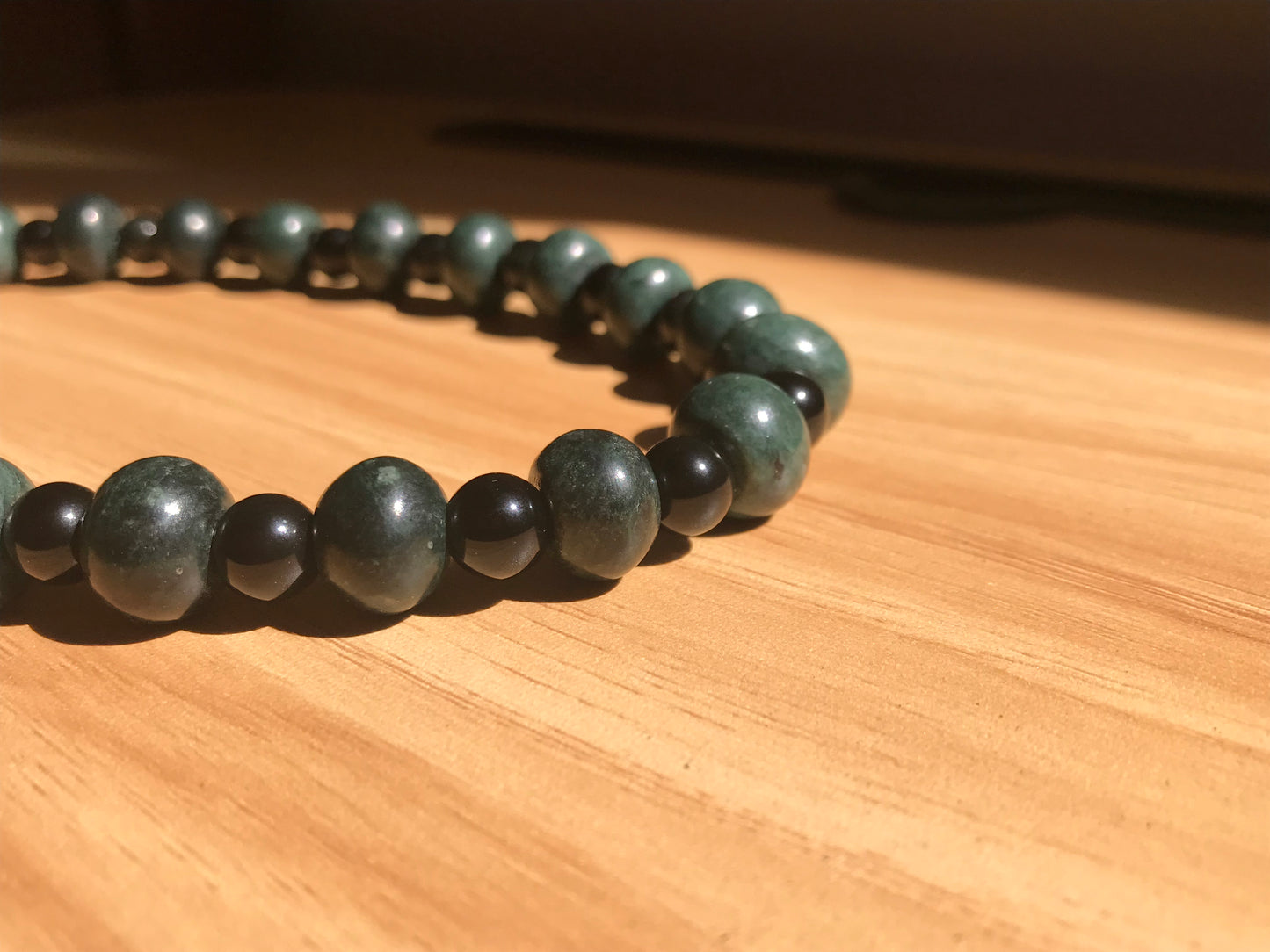 Mayan Jewelry - Guatemalan jade style Set Necklace & Bracelet - Obsidian & dark green serpentine Stones - Precolombian inspiration