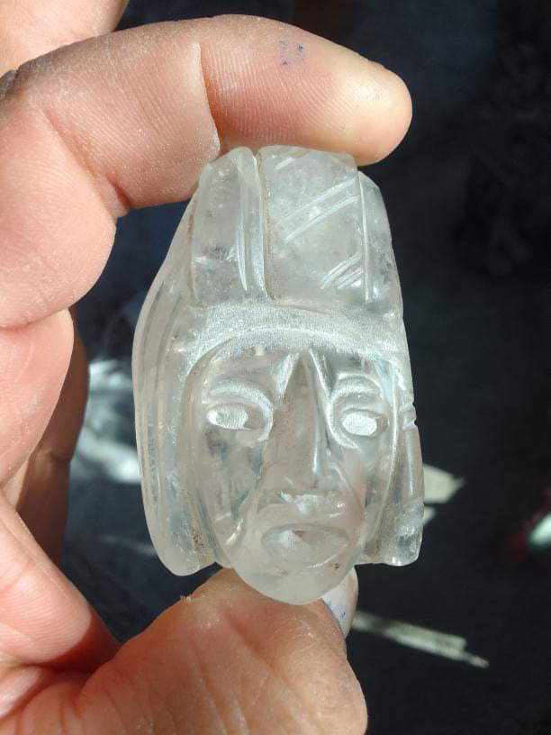 Mayan Ruler Head carved Pendant quartz Crystal Stone - 50mm - Precolombian Mexican Jewelry