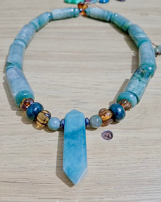 Guatemalan Blue  Jade Necklace - Precious Mayan Jewelry - Precolombian Style