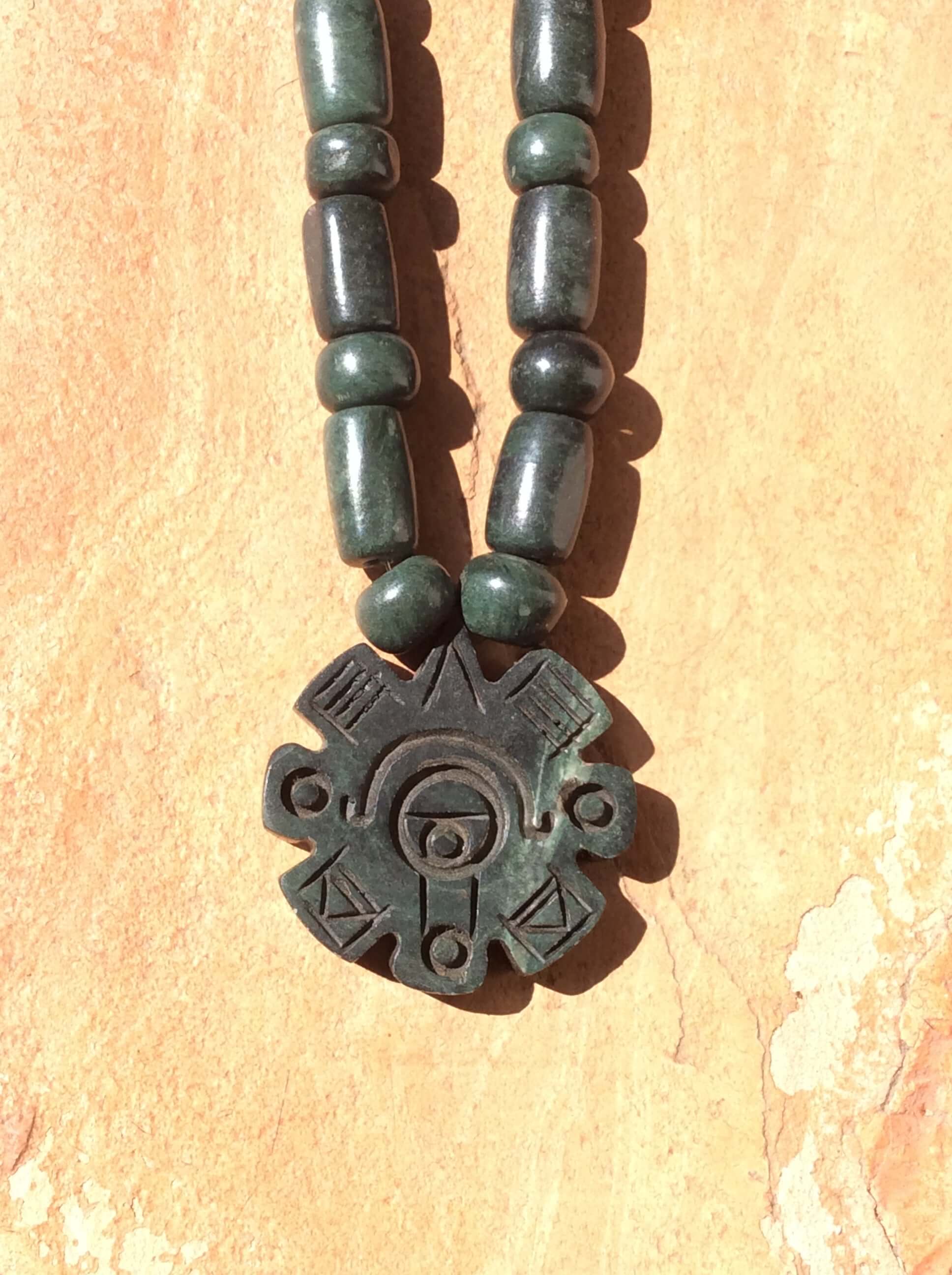 Ollin Pendant Necklace: Aztec Calendar & Guatemalan Jade Style ...