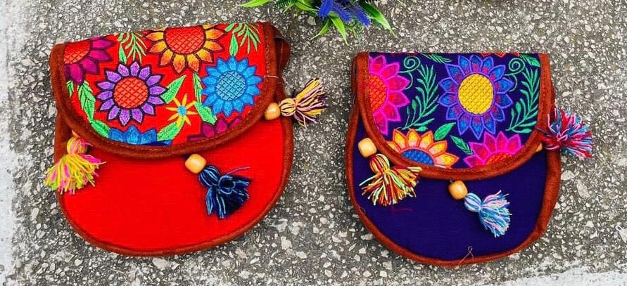 Flowers of Mexico : Embroidered Handmade Pear Ball Bag