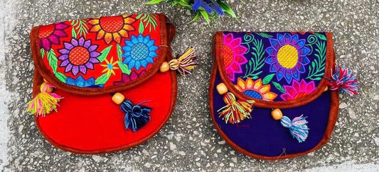 Flowers of Mexico : Embroidered Handmade Pear Ball Bag