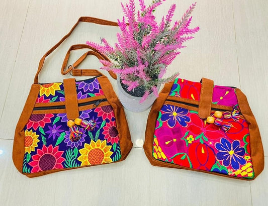 Flowers of Mexico : Embroidered Handmade Pyramid Sunflower Bag 