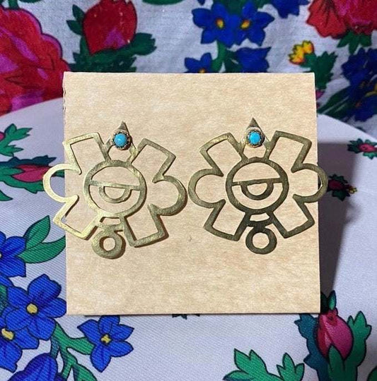 Ollin Earrings : Mexican symbol of Movement & Transformation - Aztec Calendar Jewelry 