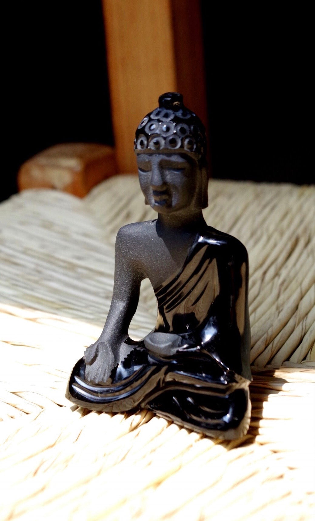 Buddha Siddhartha Gautama carved in Mexican black obsidian - powerful volcanic crystal- Spirituality- Art - Collection statue