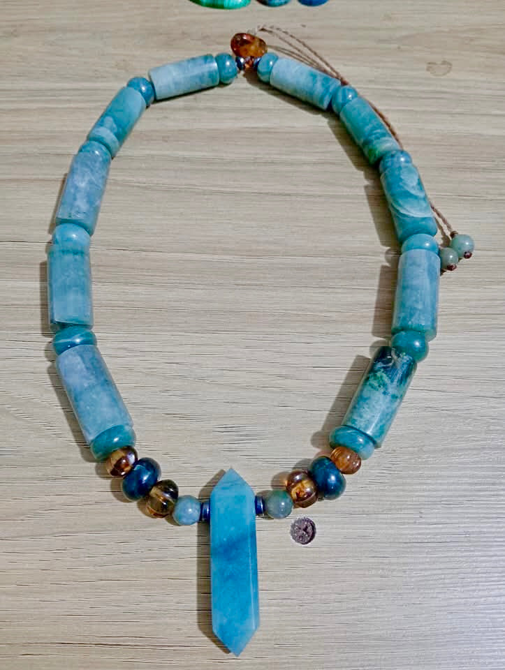Guatemalan Blue  Jade Necklace - Precious Mayan Jewelry - Precolombian Style
