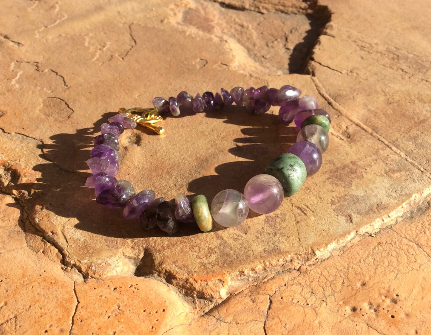 Amethyst, Guatemalan Jade, and Serpentine Bracelet - Stress Relief, Emotional Healing, and Protection