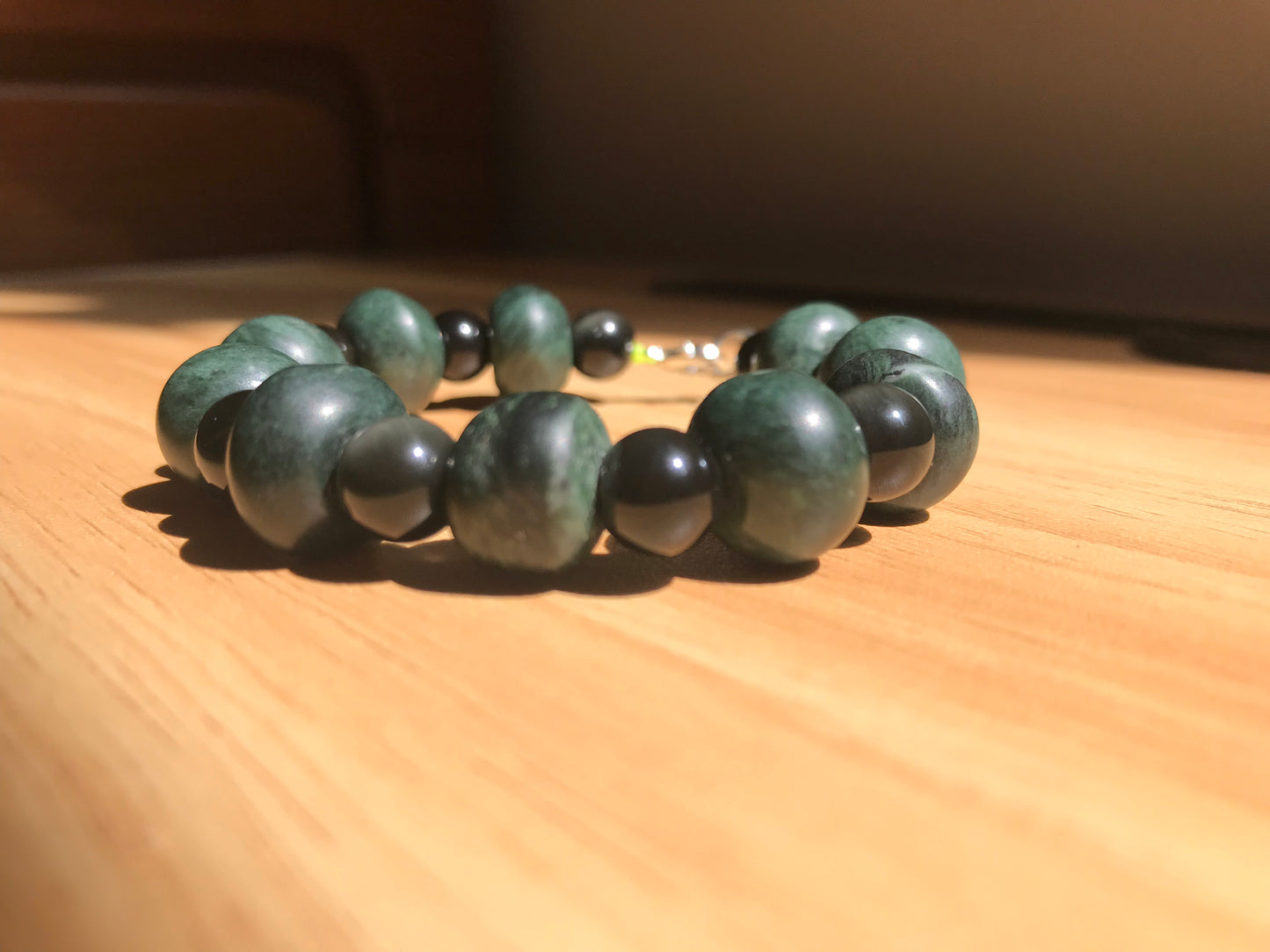 Mayan Jewelry - Guatemalan jade style Set Necklace & Bracelet - Obsidian & serpentine Stones - Precolombian