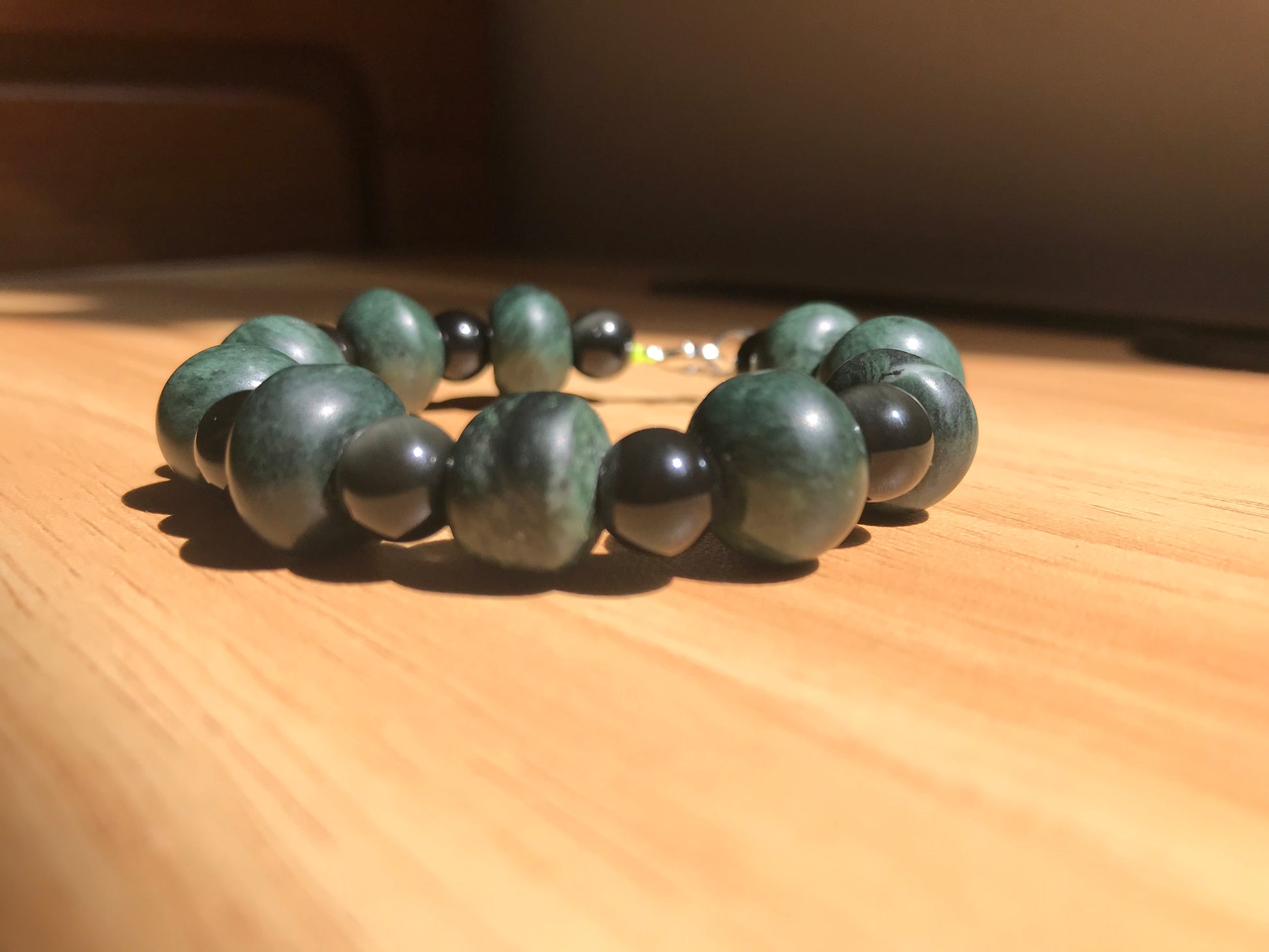 Mayan Jewelry - Guatemalan jade style Set Necklace & Bracelet - Obsidian & serpentine Stones - Precolombian